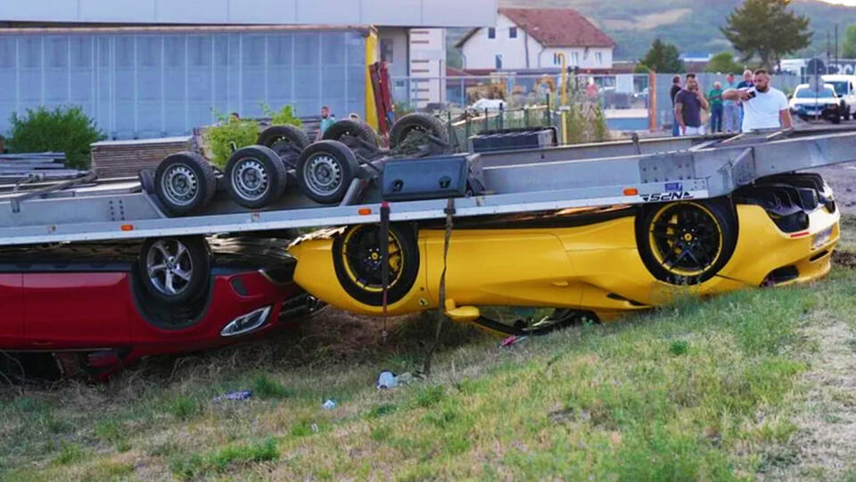 Ferrari & Benz Towed... Upside Down?!