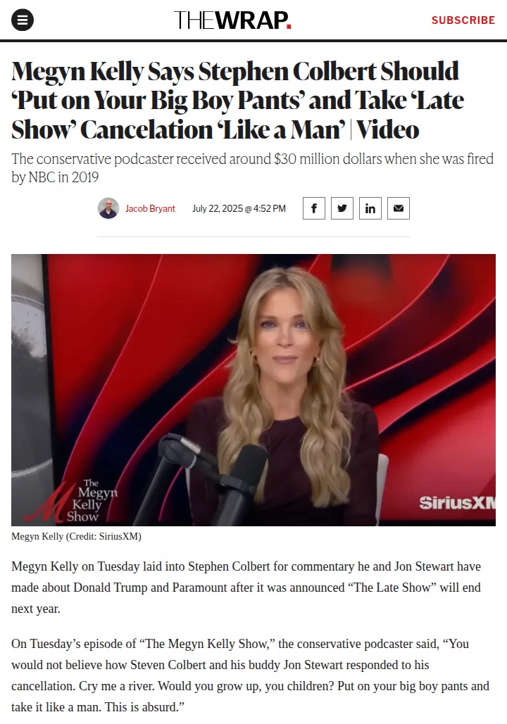 Megyn Kelly Calls Out Colbert’s ‘Crybaby’ Act 😳