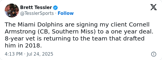 Dolphins bring back a familiar face at CB