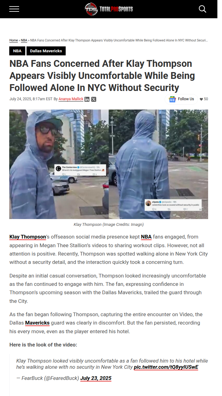 Klay Thompson’s NYC Stalker Moment Sparks Debate