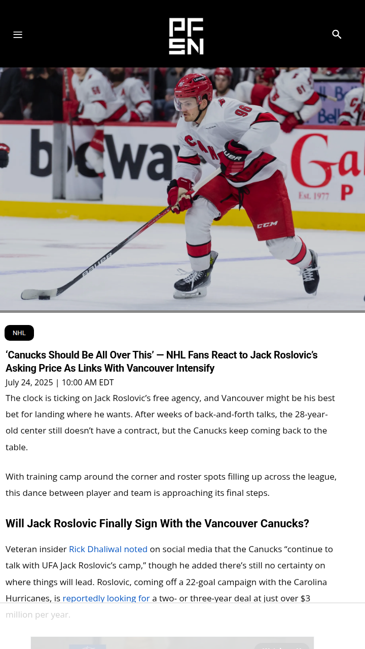 Roslovic to Van City? Cap Space Sparks Buzz