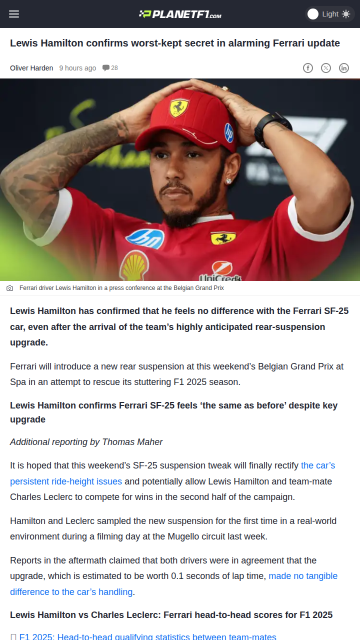 Hamilton Unimpressed by Ferrari Upgrade