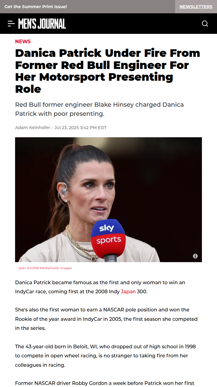 Danica Patrick Faces F1 Broadcast Backlash