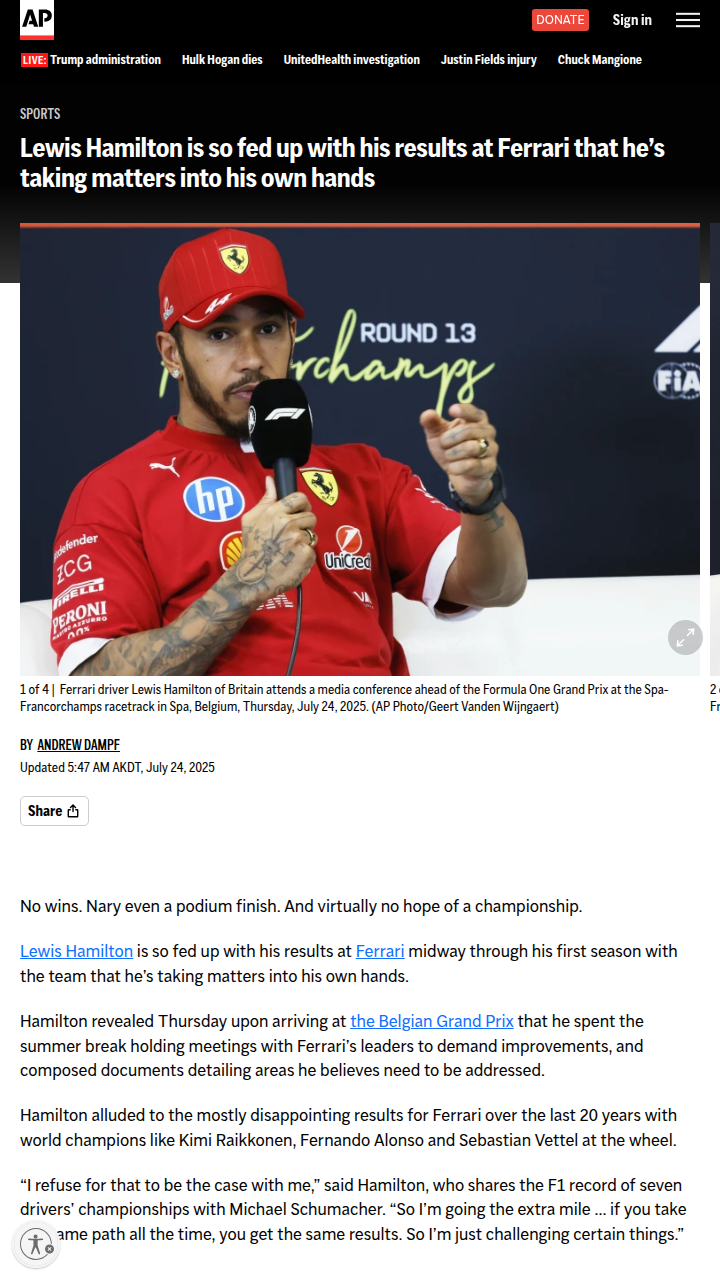 Hamilton Demands Change at Ferrari