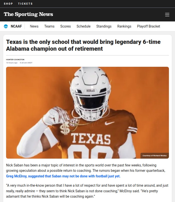 Could Saban Really Hook ‘Em at Texas?