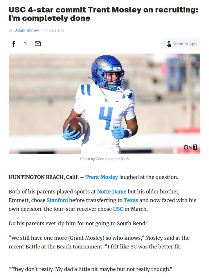 Why Trent Mosley chose USC over family ties
