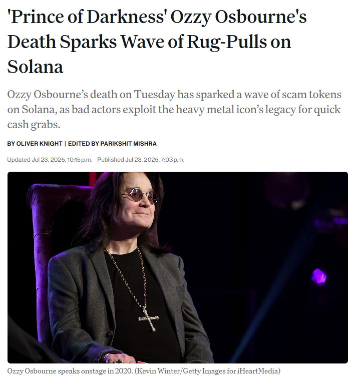 Ozzy’s Death Triggers Crypto Chaos
