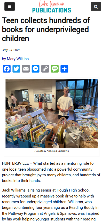 Huntersville teen’s book drive brings joy