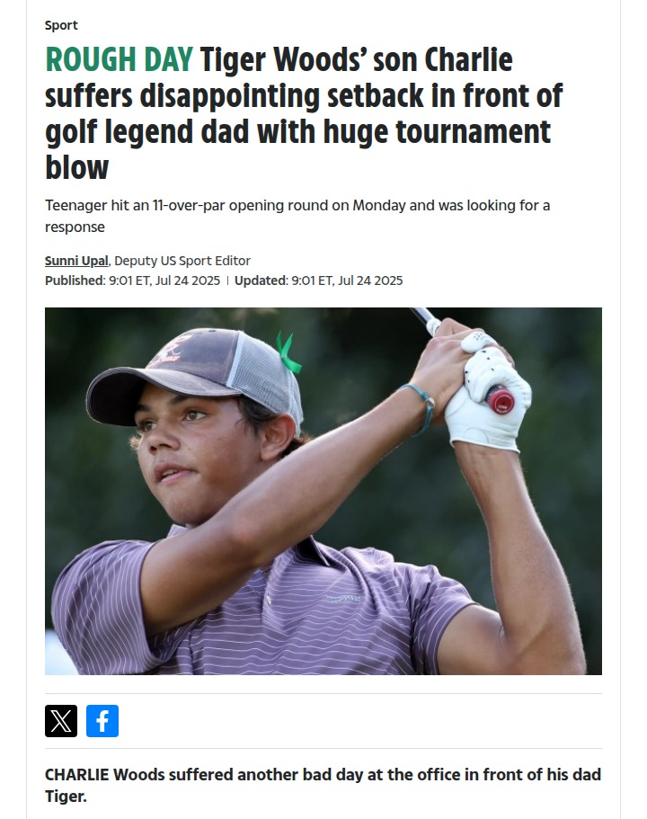 Charlie Woods Misses Cut Under Dad’s Watch