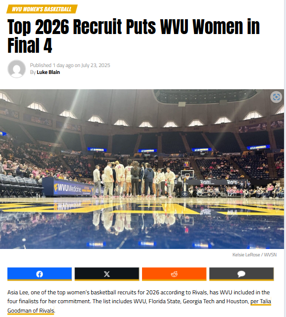 Asia Lee puts WVU in her final four