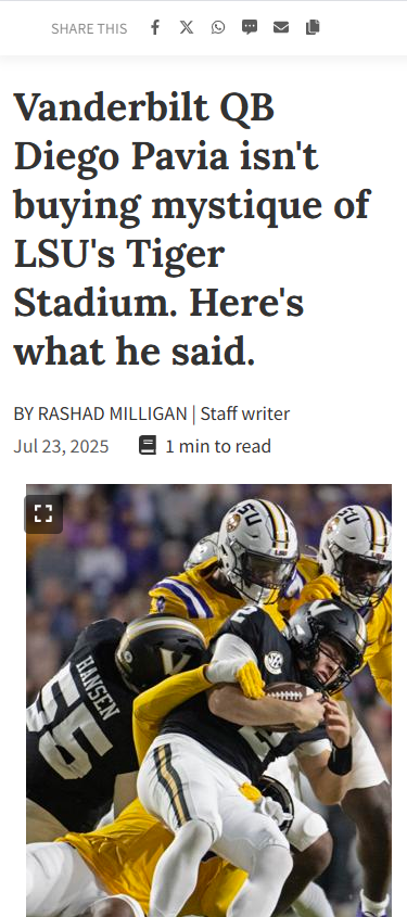 Vanderbilt QB throws shade at LSU’s Tiger Stadium