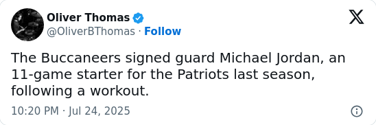 Bucs add ex-Patriot to patch up O-line