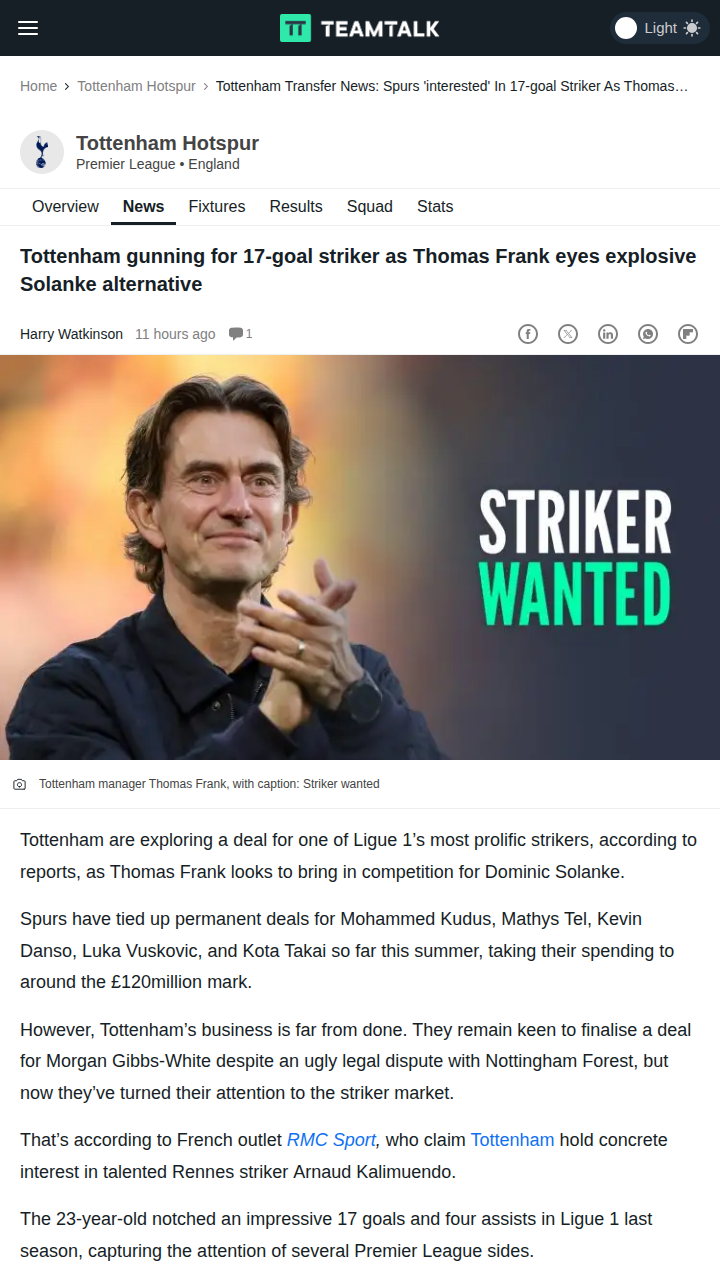 Spurs Eye Kalimuendo to Rival Solanke