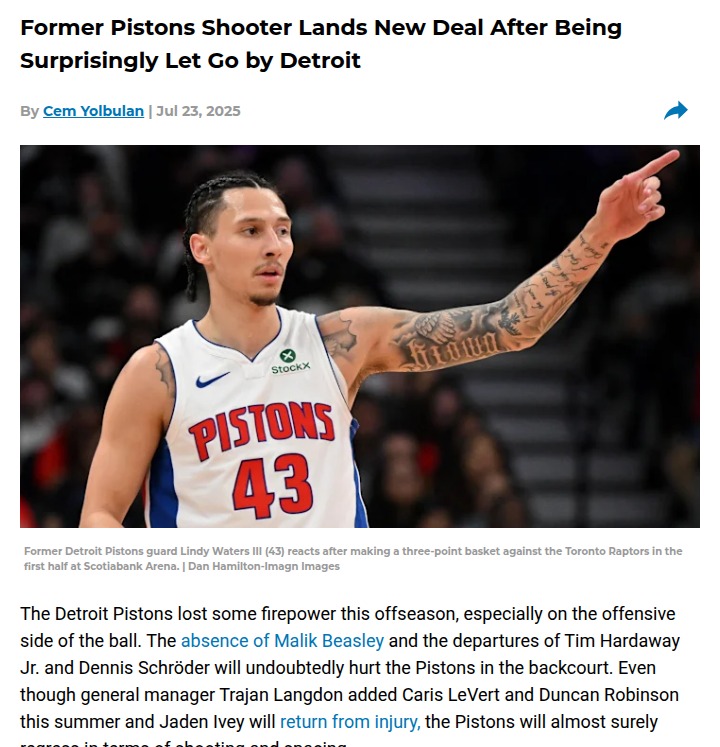 Pistons let sharpshooter walk—will it hurt?