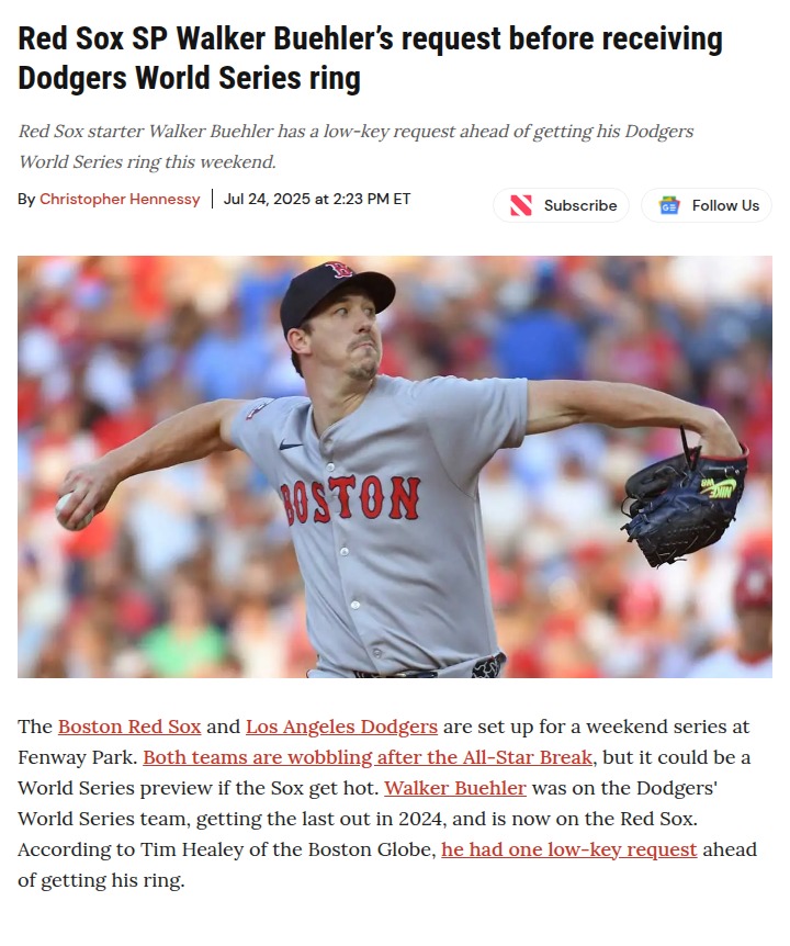 Buehler’s Quiet Dodgers Ring Request
