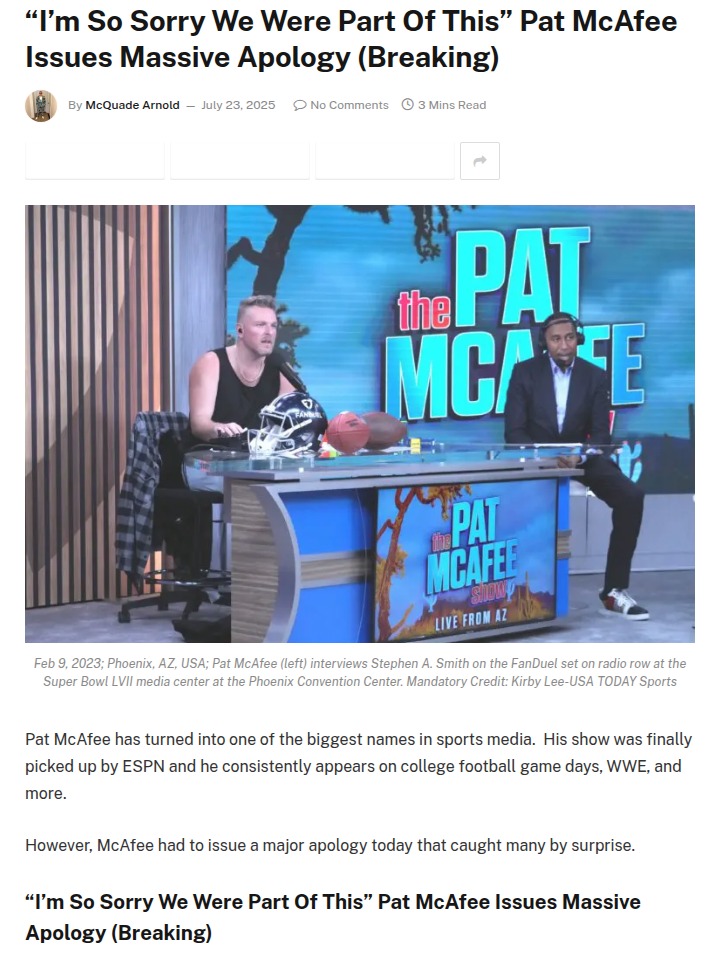 Pat McAfee’s On-Air Apology Shakes Fans