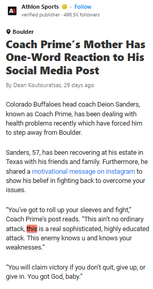 Coach Prime fighting health battle from Texas