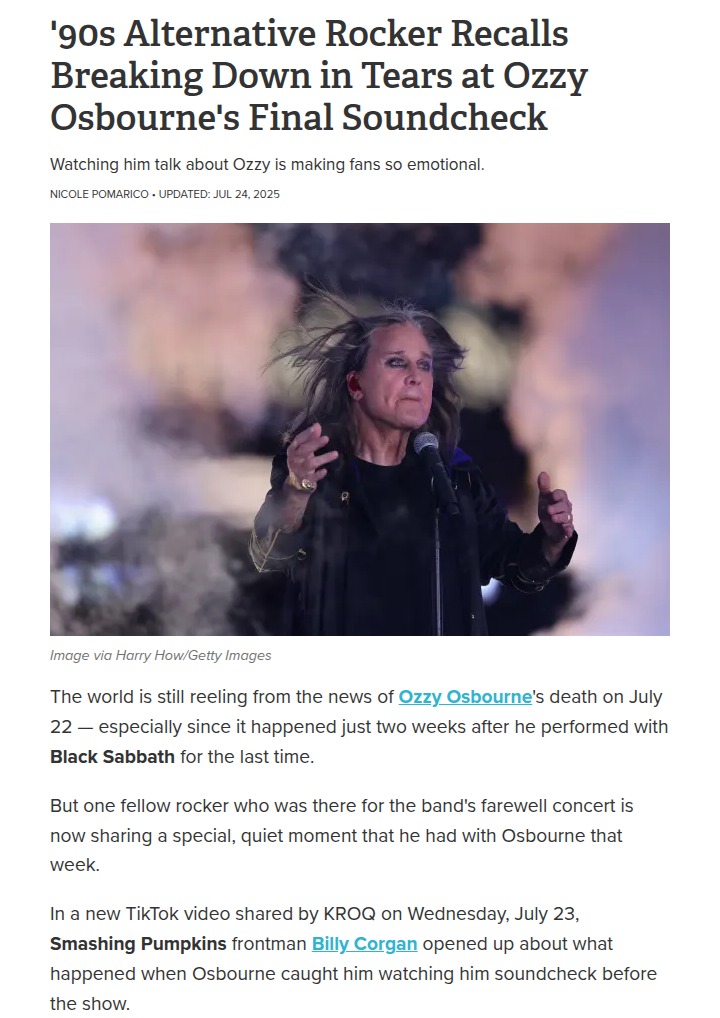 Corgan Tears Up at Ozzy’s Last Soundcheck 😢