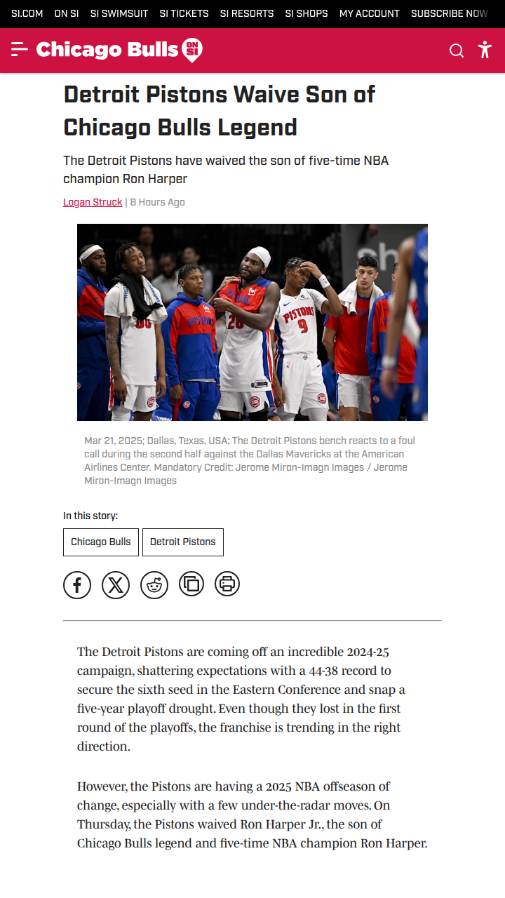 Pistons Cut Ron Harper Jr.—What’s Next?