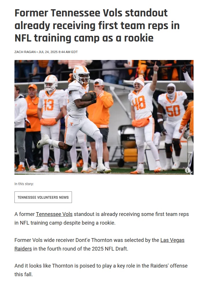 Thornton Turning Heads in Raiders Camp