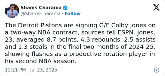 Detroit Pistons shake up roster with Colby Jones