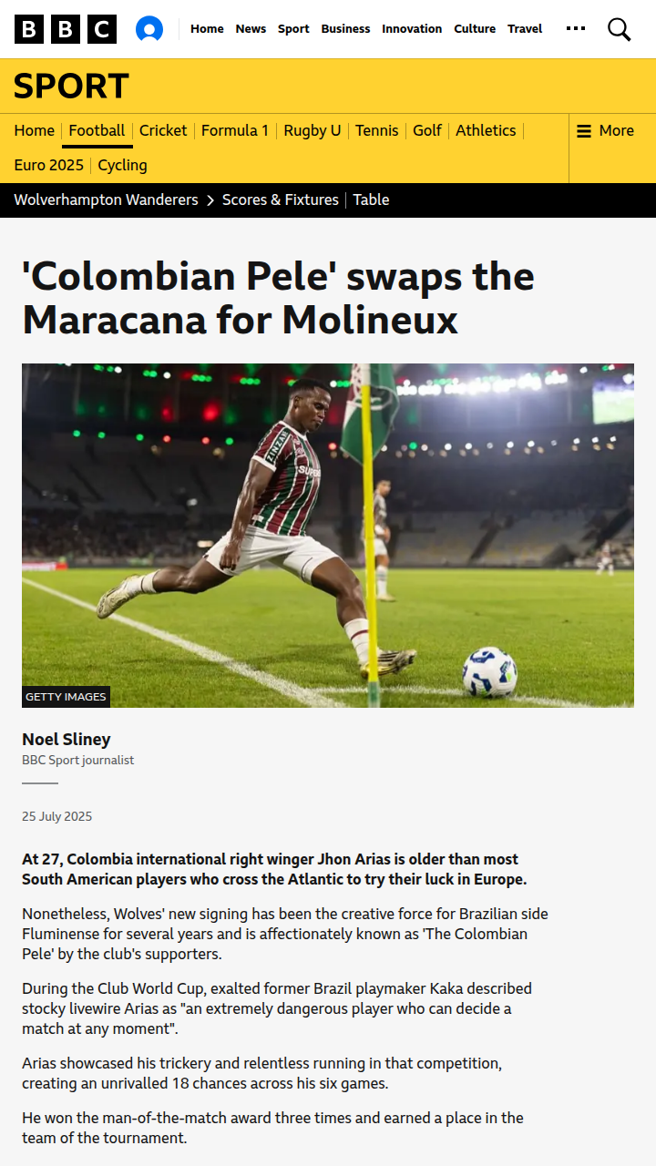 Colombian Pele Lands at Wolves!
