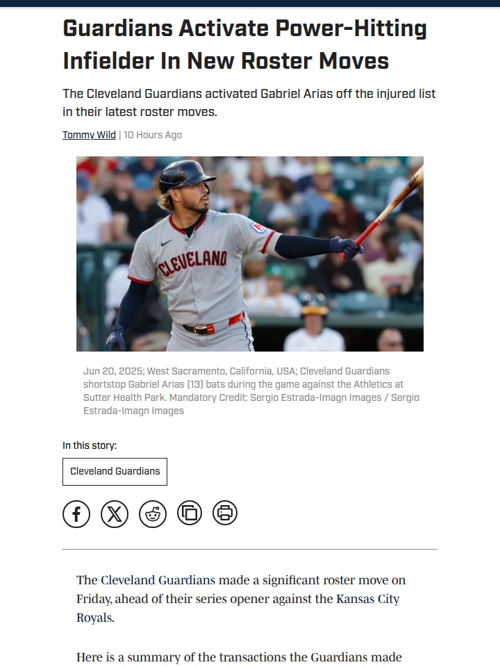 Arias returns to spark Guardians’ infield