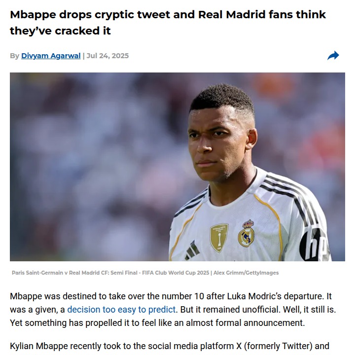 Mbappe’s “10” Tweet Sparks Madrid Debate