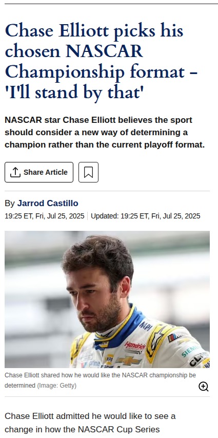 Chase Elliott Wants Old-School Champs Back