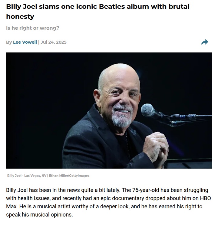 Billy Joel Disses Beatles’ White Album 😳