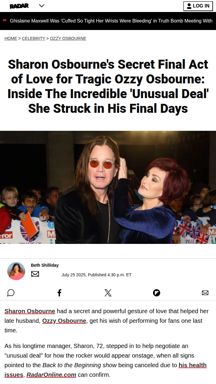 Sharon’s Secret Deal for Ozzy’s Last Show 🦇