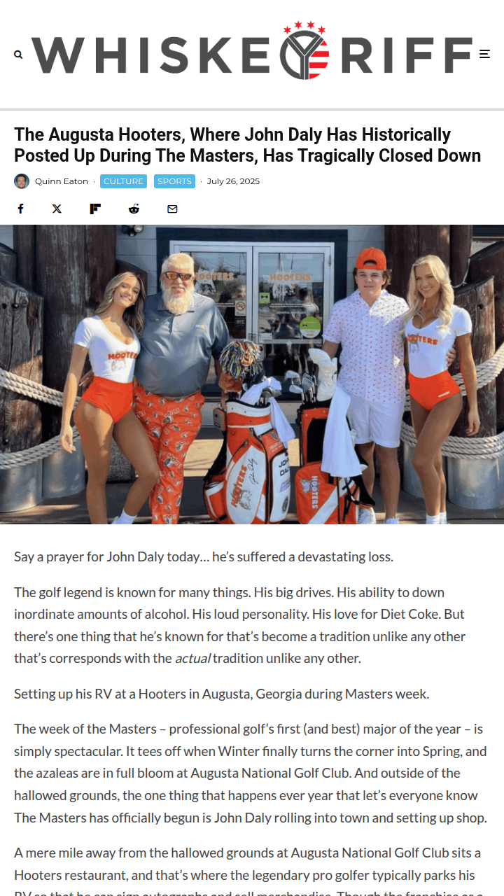 Augusta loses its Masters week Hooters hub