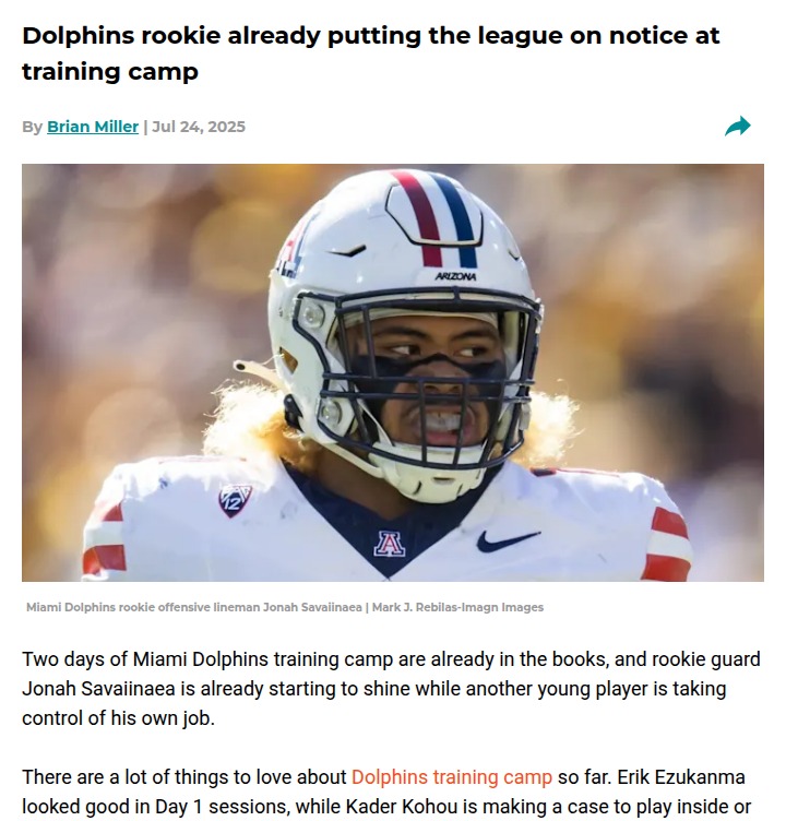 Dolphins rookies turning heads at camp