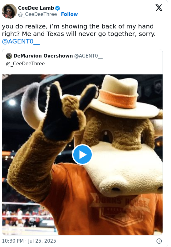 CeeDee Lamb Claps Back at Longhorns Talk