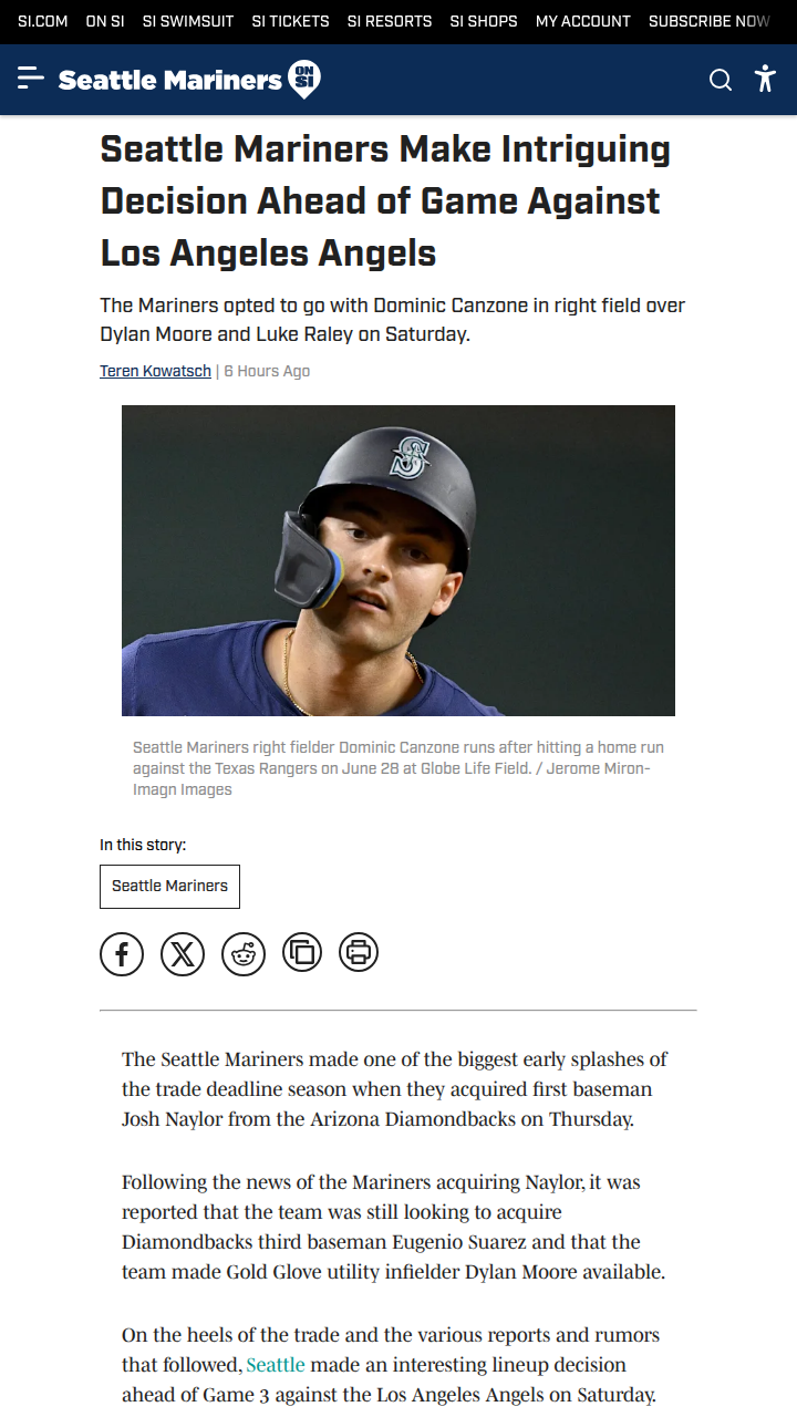 Mariners shake up right field lineup