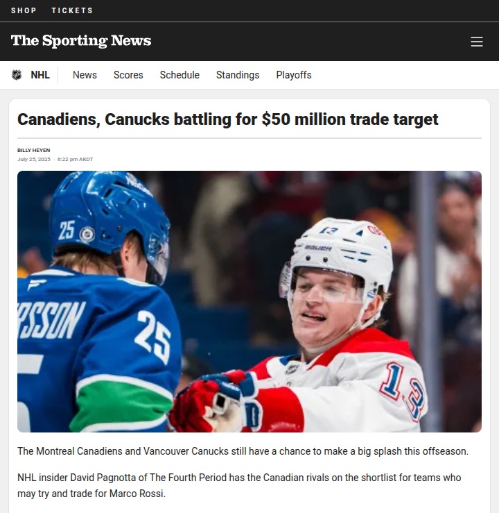 Canadiens vs. Canucks: Rossi Trade Showdown?