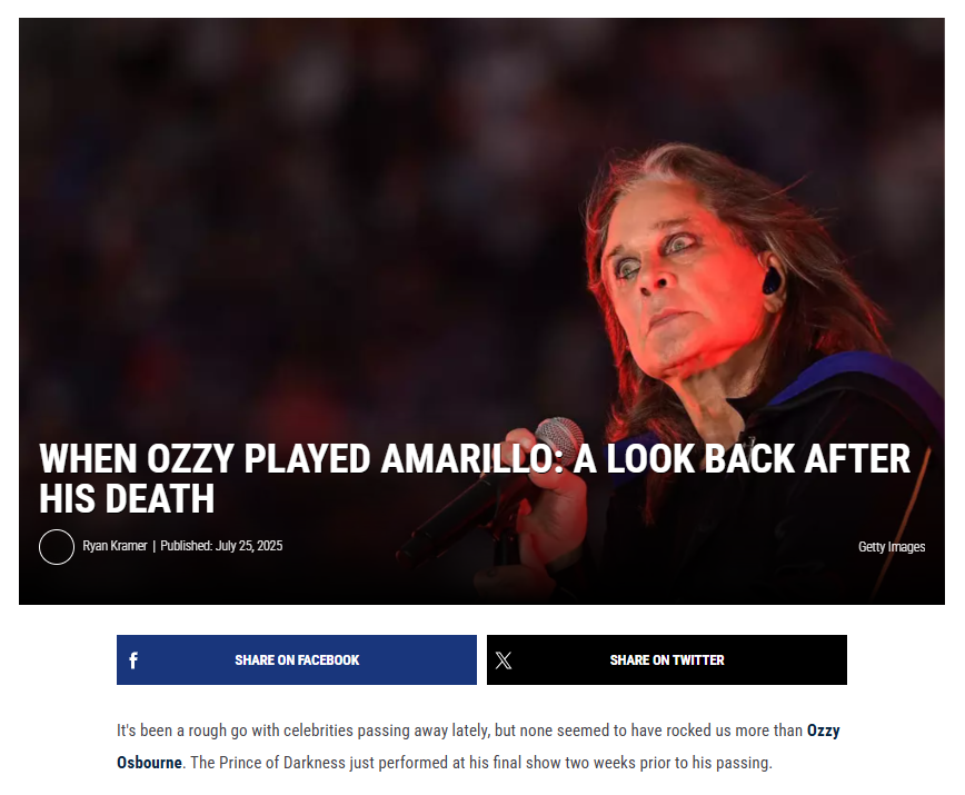 Ozzy’s wild Amarillo nights remembered