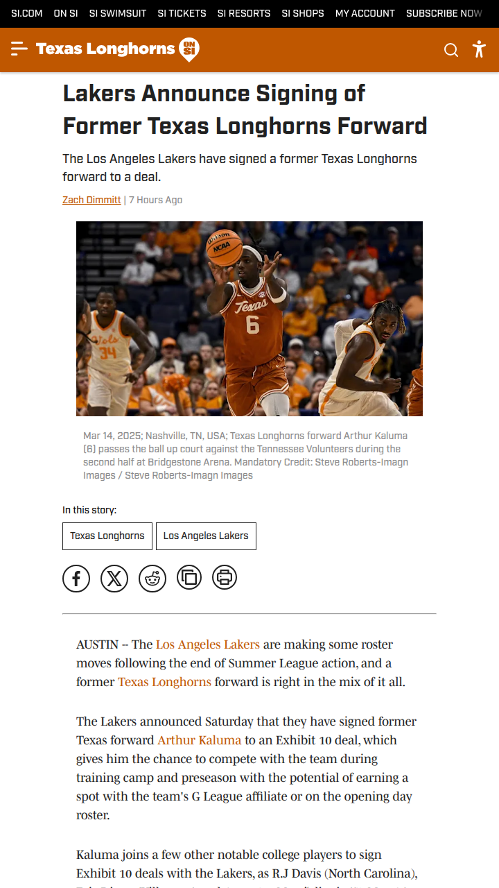 Kaluma Joins Lakers: Longhorns Connection Grows