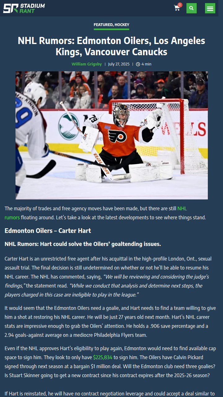 Should Oilers Gamble on Carter Hart?