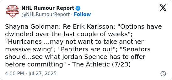 Karlsson Trade Rumors Heat Up: Canes or Sens?