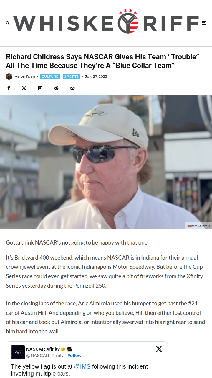 Is NASCAR Targeting RCR’s Blue Collar Crew?