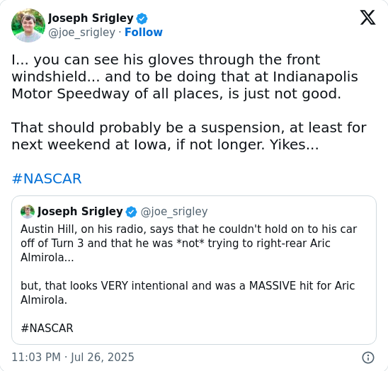 Austin Hill’s Indy Wreck: Suspension Incoming?