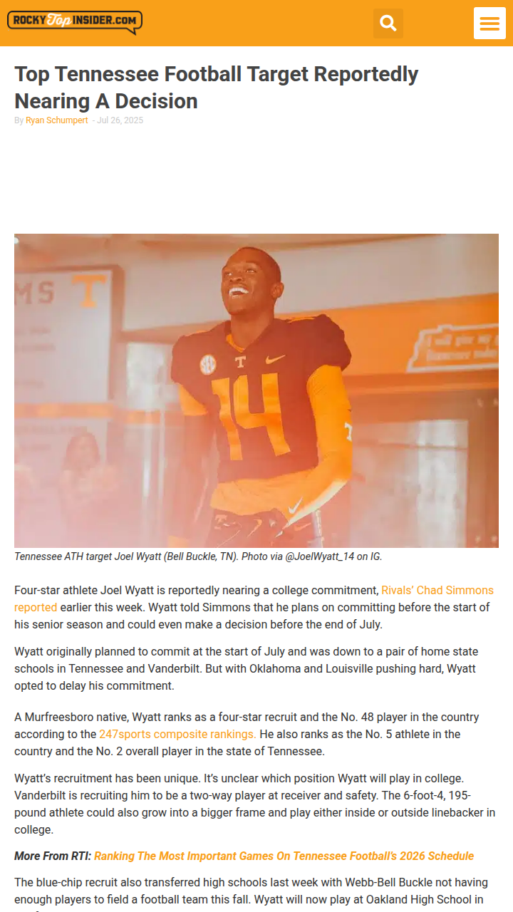 Murfreesboro’s Joel Wyatt shakes up college football