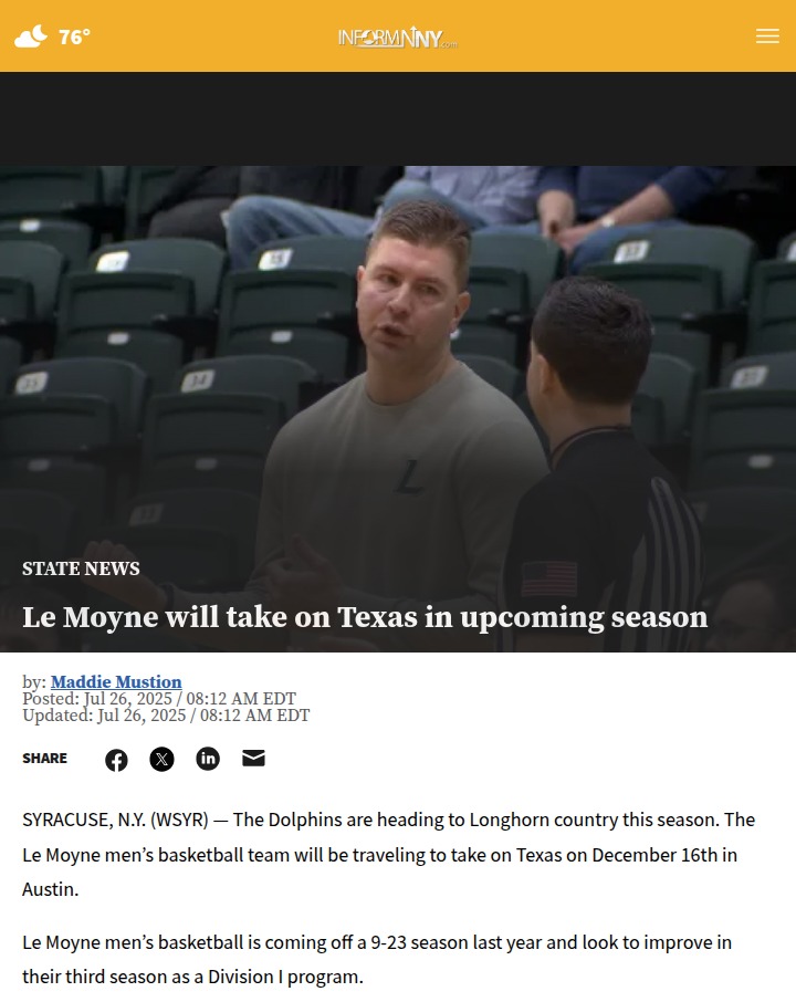 Le Moyne hoops heads to Texas for big test