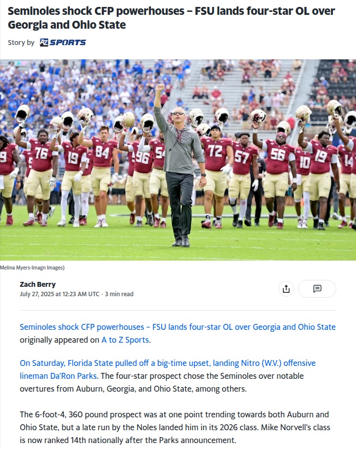 Noles Steal Top OL from Dawgs & Buckeyes!