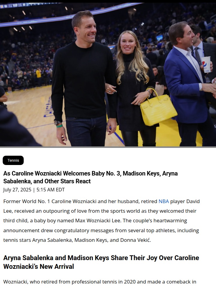 Wozniacki Welcomes Baby Max—Tennis Fam Reacts!