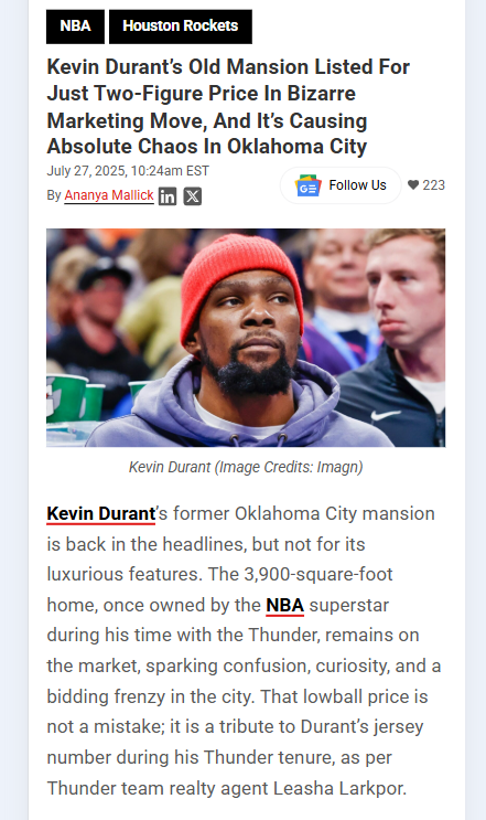 Durant’s OKC mansion sparks wild bidding war