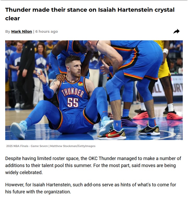 Thunder’s big move hints at Hartenstein’s exit