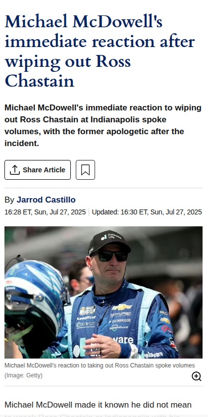 McDowell’s Brickyard Blunder: Chastain Out Early