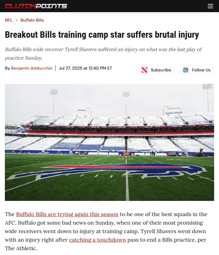 Bills fans rocked by Tyrell Shavers injury news